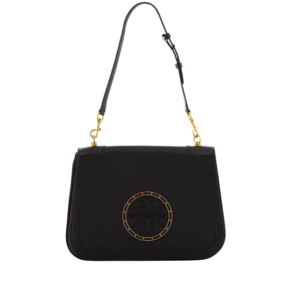 Tory Burch Stud Black Leather Full Flap Shoulder Bag